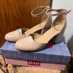 Pop Women's Nude Ankle Strap Block Heels